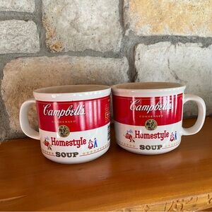 Vintage Lot of 2 1989 Campbell's Homestyle 14oz Handled Soup Can Mugs Red White